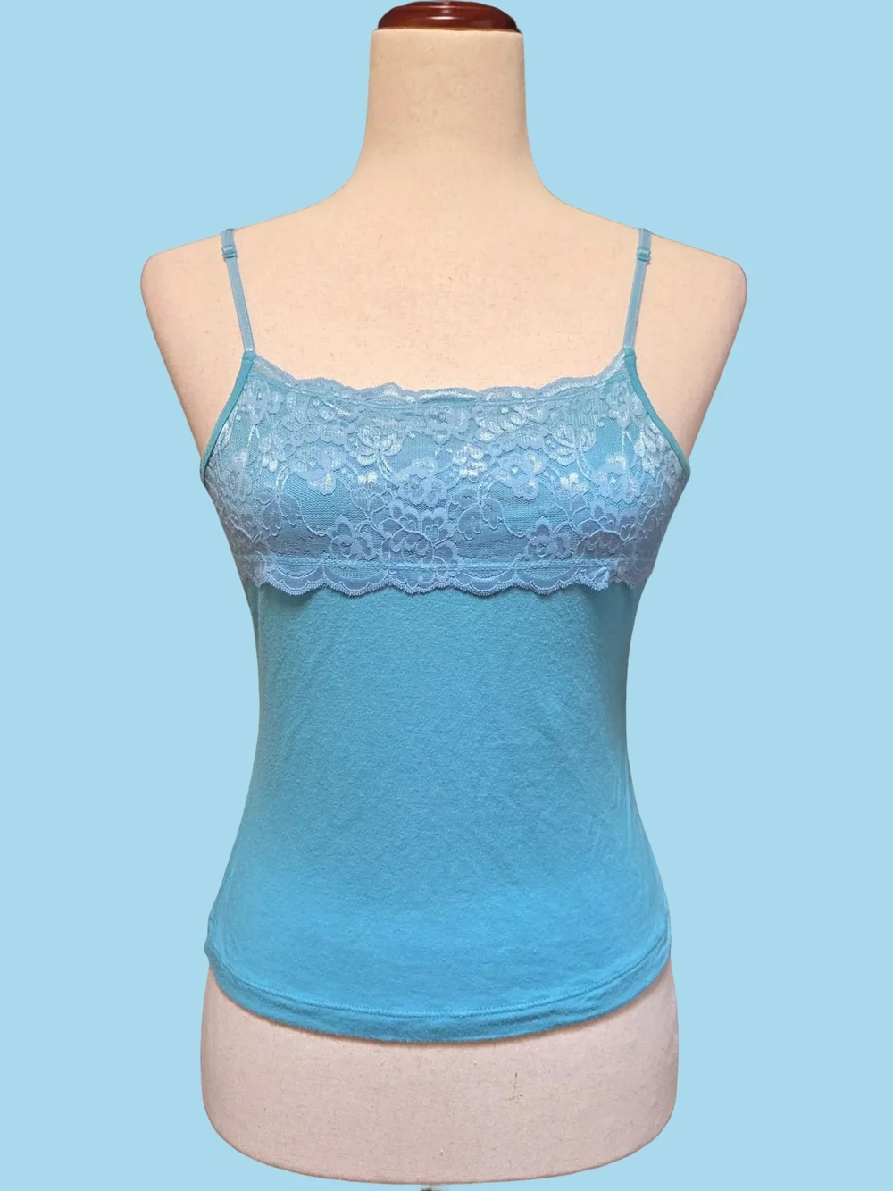 Nine & Company Y2K Blue Lace Trim Tank Cami Top